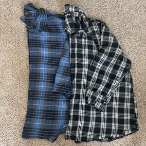 Plaid Button-Up Shirts - Black and Blue